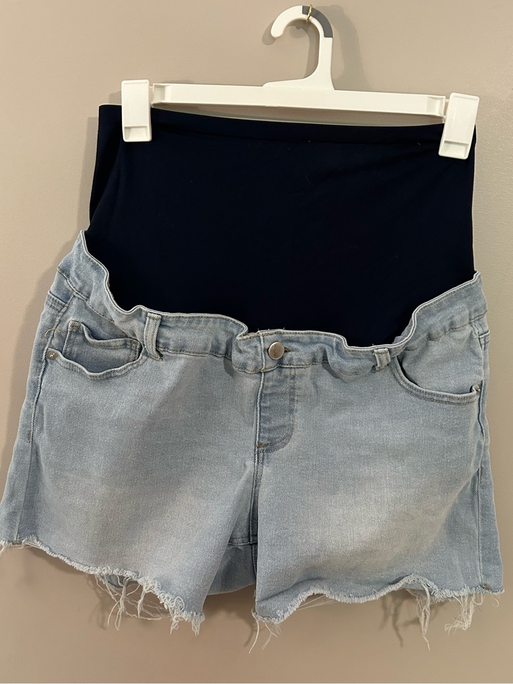 Light Blue Maternity Denim Cutoff Shorts